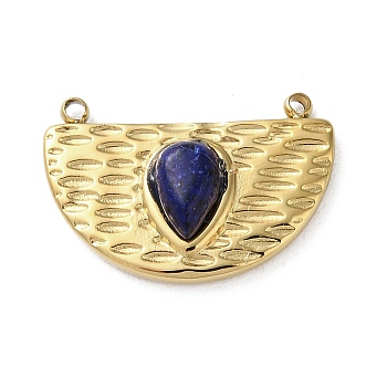 Vacuum Plating 316 Stainless Steel Pendants, with Natural Lapis Lazuli, Half Round, Real 18K Gold Plated, 12.5x18x4mm, Hole: 1.2mm