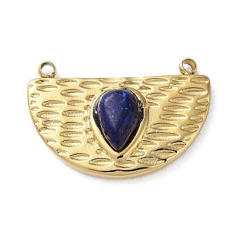 PVD Vacuum Plating 316 Stainless Steel Pendants, with Natural Lapis Lazuli, Half Round, Real 18K Gold Plated, 12.5x18x4mm, Hole: 1.2mm