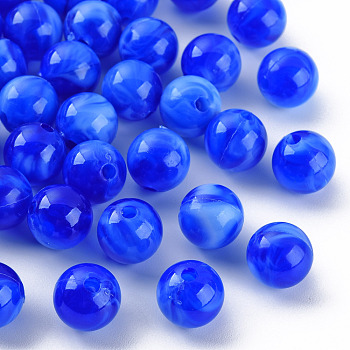 Acrylic Beads, Imitation Gemstone, Round, Blue, 10mm, Hole: 1.6mm, about 1000pcs/500g