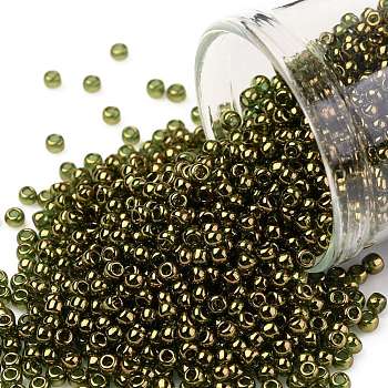 TOHO Round Seed Beads, Japanese Seed Beads, (324) Gold Luster Moss Green, 11/0, 2.2mm, Hole: 0.8mm, about 1110pcs/bottle, 10g/bottle