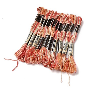 10 Skeins 6-Ply Polyester Embroidery Floss, Cross Stitch Threads, Segment Dyed, Light Salmon, 0.5mm, about 8.75 Yards(8m)/skein