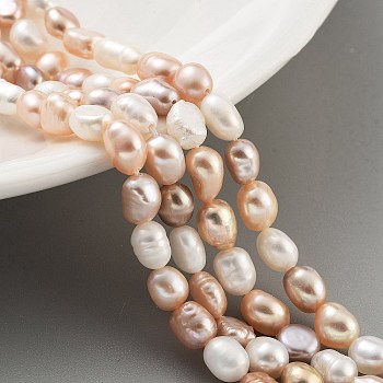 Natural Cultured Freshwater Pearl Beads Strands, Two Sides Polished, Grade 4A, PeachPuff, 5~6mm, Hole: 0.5mm, about 27pcs/strand, 6.89 inch(17.5cm)