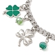 Alloy Clover & Glass Charm Bracelet with 304 Stainless Steel Curb Chains for Saint Patrick's Day(BJEW-TA00302)-2