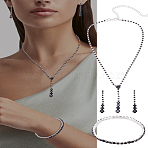 1 Set Alloy & Rhinestone Teardrop Jewelry Set, Stud Dangle Earrings & Pendant Necklace & Chain Bracelet Set for Women, Silver, 320mm(SJEW-LP0001-03)