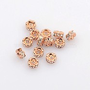 Brass Rhinestone Spacer Beads, Grade AAA, Wavy Edge, Nickel Free, Rose Gold Metal Color, Rondelle, Crystal, 4x2mm, Hole: 1mm(RB-A014-L4mm-01RG-NF)