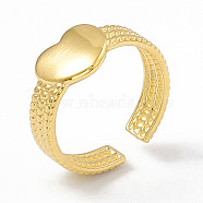 Ion Plating(IP) 304 Stainless Steel Heart Open Cuff Ring for Women, Real 18K Gold Plated, Inner Diameter: 17mm(RJEW-G275-06G)