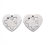 304 Stainless Steel Pendants, Laser Cut, Heart, Stainless Steel Color, 23x25x2mm, Hole: 1.6mm & 1.8mm(STAS-N095-034)