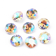 Pointed Back & Back Plated Glass Rhinestone Cabochons, Grade A, Faceted, Flat Round, Paradise Shine, 8x4.5mm(RGLA-J012-8mm-001PS)