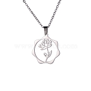 Stainless Steel Pendant Necklaces, July Lotus, 16.14~19.69 inch(41~50cm)(PW-WG57218-08)