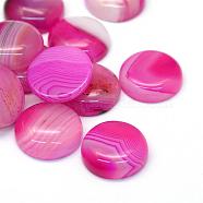 Dyed Natural Striped Agate/Banded Agate Cabochons, Half Round/Dome, Hot Pink, 20x5~8mm(G-R348-20mm-03)
