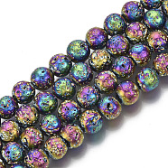 Electroplated Natural Lava Rock Beads Strands, Round, Bumpy, Colorful, 8.5mm, Hole: 1mm, about 47pcs/Strand, 15.35 inch(39cm)(G-S352-30C-02)
