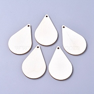 Unfinished Blank Poplar Wood Big Pendants, Undyed, Teardrop, for Jewelry Making, Floral White, 61.5x39.5x2.5mm, Hole: 3mm(WOOD-D021-10)