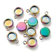 Ion Plating(IP) 304 Stainless Steel Pendant Cabochon Settings, Flat Round, Rainbow Color, Tray: 6mm, 11x8x3mm, Hole: 1.8mm(STAS-I162-01B-M)