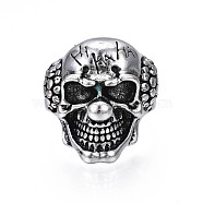Gothic Punk Skull Alloy Open Cuff Ring for Men Women, Cadmium Free & Lead Free, Antique Silver, US Size 10 3/4(20.3mm)(RJEW-T009-58AS)