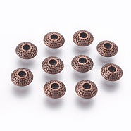 Tibetan Style Alloy Beads, Cadmium Free & Nickel Free & Lead Free, Rondelle, Red Copper, 8x8x3.5mm, Hole: 2mm.(RLF10433Y-NF)