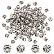 Elite 100Pcs Tibetan Silver Beads, Barrel, Antique Silver, 8x6.5mm, Hole: 3.5mm(FIND-PH0020-01)