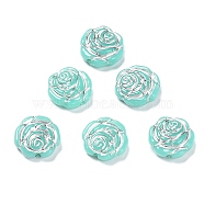 Opaque Acrylic Beads, Metal Enlaced, Rose, Aquamarine, 13.5x14x4.5~5mm, Hole: 1.6mm, about 950pcs/500g(OACR-G016-09D)