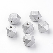 Spray Painted Natural Wooden Beads, Polygon, Silver, 20x18~20x18~20mm, Hole: 3.5mm(WOOD-S037-108A-20mm)