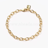 Brass Cable Chain Bracelets, with Lobster Claw Clasps, Long-Lasting Plated, Word Good Luck, Real 18K Gold Plated, 8-1/4 inch(21cm)(BJEW-H537-11G)