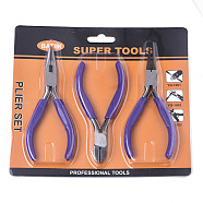 45# Steel Jewelry Plier Sets, Including Wire Round Nose Plier, Cutter Plier and Side Cutting Plier, DarkSlate Blue, 11.7x8x0.9cm, 11.7x7.5x1cm, 10.7x7x0.85cm, 3pcs/set(TOOL-S012-08B)