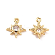 Brass Glass Charms, with Crystal Rhinestones, Star Charms, Long-Lasting Plated, Real 18K Gold Plated, 14x12x3mm, Hole: 1.2mm(KK-A179-10G)