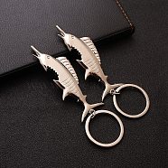 Zinc Alloy Keychain, Bottle Opener/Can Opener, Shark, Platinum, 10.4cm(PW-WGD2341-01)