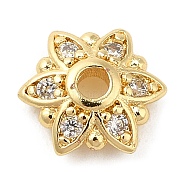 Rack Plating Brass Micro Pave Cubic Zirconia Bead Caps, Cadmium Free & Lead Free, 6-Petal Flower, Real 18K Gold Plated, 8x7x2.5mm, Hole: 1.2mm(KK-M248-10G)