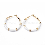 Vacuum Plating 201 Stainless Steel Hoop Earrings for Women, Enamel Ring Earring with 304 Stainless Steel Pin, Golden, White, 33~34x30~31x3mm, Pin: 0.8mm(EJEW-B016-33A)
