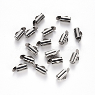 304 Stainless Steel Slide On End Clasp Tubes, Slider End Caps, Stainless Steel Color, 6x6x4mm, Hole: 3x1.5mm, Inner Diameter: 3mm(STAS-S115-01A-P)
