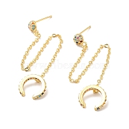 Colorful Cubic Zirconia Studs Earring with Ear Cuff Droping Chains, Brass Cuffs Tassel Earrings for Women, Cadmium Free & Nickel Free & Lead Free, Real 18K Gold Plated, 98.5mm, Pin: 0.8mm(KK-H434-22G)