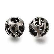 304 Stainless Steel European Beads, Large Hole Beads, Round with Number 8, Antique Silver, 9.5x8mm, Hole: 4mm(STAS-D191-14A-AS)