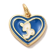Real 18K Gold Plated Brass Enamel Pendants, with Jump Ring, Heart with Constellation Charm, Capricorn, 12x13x1.5mm, Hole: 3.4mm(KK-M273-06L-G)