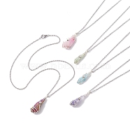Mixed Color Dyed Natural Quartz Crystal Irregular Nugget Pendant Necklace, 304 Stainless Steel Star Wire Wrap Necklace, Stainless Steel Color, 17.52 inch(44.5cm)(NJEW-JN04627-01)