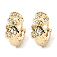 Brass with Cubic Zirconia Hoop Earrings, Hollow Heart, Light Gold, 10x5.5x12mm(EJEW-D078-37G)