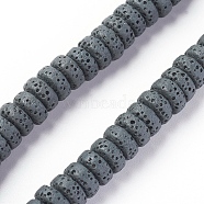 Natural Lava Rock Beads Strands, Dyed, Flat Round/Disc, Gray, 8~8.5x3~4mm, Hole: 2mm, about 62 pcs/Strand, 7.87 inch(20 cm)(G-F671-02A-11)