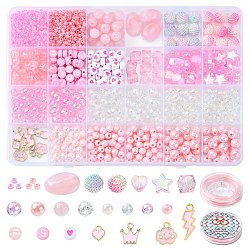 DIY Pink Series Making Kit, Including Alloy Enamel Pendants, Acrylic & Plastic Beads, Glass Seed Beads, Flat Elastic Crystal String, Mixed Color, 20x7x1.5mm, Hole: 2mm, 2pcs(DIY-FS0001-69)