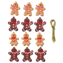 PVC Hanging Decorations, with Cord, Gingerbread Man, for Christmas, Mixed Color, Pendant: 72~73.5x48~59.5x3.5mm, Hole: 3.8~4.3mm, 12pcs/set(DIY-E038-13)