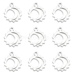 304 Stainless Steel Charms, Sun with Moon, Stainless Steel Color, 11x9x1mm, Hole: 1mm(STAS-CJC0008-18P)