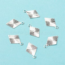 Brass Charms, Long-Lasting Plated, Cadmium Free & Lead Free, Rhombus, 925 Sterling Silver Plated, 13x8x0.2mm, Hole: 1.2mm(KK-F831-026S-RS)