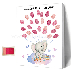 Canvas Fingerprint Painting, with Wood Frame and 1 Box Four Color Printing Mud and 2Pcs Traceless Nail, Elephant, 24.5x19.5cm(DIY-WH0466-025)