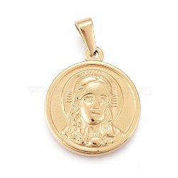 Easter 304 Stainless Steel Pendants, Flat Round with Jesus, Golden, 25x21.5x3.5mm, Hole: 3x7mm(STAS-F252-05G)