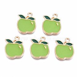 Alloy Enamel Charms, Cadmium Free & Lead Free, Apple, Light Gold, Yellow Green, 15x13x1.5mm, Hole: 1.5mm(X-ENAM-S115-020)