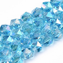 Electroplate Transparent Glass Beads Strands, AB Color Plated, Faceted, Round, Light Sky Blue, 6x5.5x5.5mm, Hole: 1mm, about 100pcs/strand, 22.44 inch(57cm)(EGLA-T019-06G)