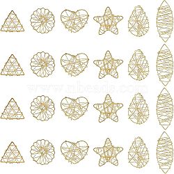 SUPERFINDINGS Eco-Friendly Iron Pendants, with Brass Wire Wrapped and Glass inside, Cadmium Free & Lead Free, Mixed Shapes, Light Gold, 24pcs/box(IFIN-FH0001-41)