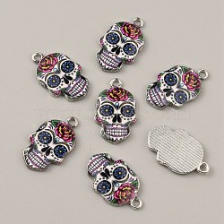 Alloy Enamel Pendants, Platinum, Skull, Colorful, 22.5x13.5x2mm, Hole: 1.8mm(FIND-CJC0015-09N)