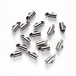 Tarnish Resistant 304 Stainless Steel Slide On End Clasp Tubes, Slider End Caps, Stainless Steel Color, 6x6x4mm, Hole: 3x1.5mm, Inner Diameter: 3mm(STAS-S115-01A-P)