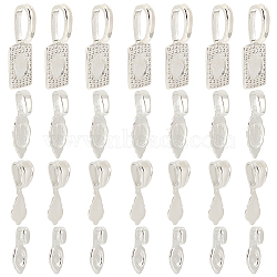 24Pcs 4 Style Rack Plating Brass Glue-on Flat Pad Bails, Teardrop & Leaf & Rectangle, Platinum & Silver, 16~29x6~10x1.5~7mm, Hole: 3~10x2~7mm, 6Pcs/style(KK-SC0004-50)