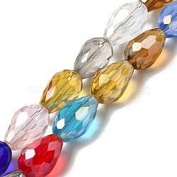 Electroplate Glass Beads Strands, AB Color Plated, Faceted Teardrop, Mixed Color, 12x8mm, 58pcs/strand, 26.5 inch(EGLA-D015-12x8mm-38)