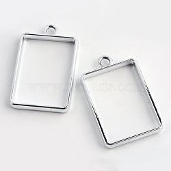 Rack Plating Alloy Rectangle Open Back Bezel Pendants, For DIY UV Resin, Epoxy Resin, Pressed Flower Jewelry, Lead Free & Nickel Free, Platinum, 33.5x21x3.5mm, Hole: 3mm(X-PALLOY-S047-28D-FF)
