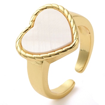 Shell Finger Ring for Women, Brass Open Cuff Ring, Real 18K Gold Plated, Heart, Heart: 16x15.5mm, Adjustable